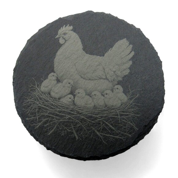 CHICKEN COASTERS Round Slate Rustic Farmhouse Decor Set of 4 - Picture 5 of 6